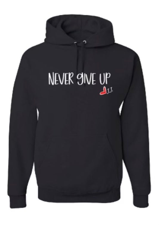 JJS OWN NEVER GIVE UP Autographed Hoodie Black